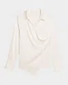 Helmut Lang Fluid-satin Relaxed Wrap Shirt In Ivory