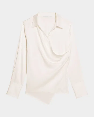 Helmut Lang Fluid-satin Relaxed Wrap Shirt In Ivory
