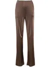 Helmut Lang Satin-finish Flared Trousers In Brown