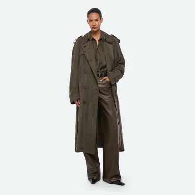 Helmut Lang Fluid Trench Coat In Dark Moss