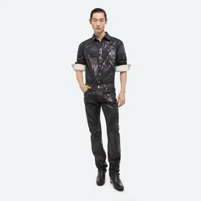 Helmut Lang Foiled Denim Shirt Jacket In Black Distress Metal Crash