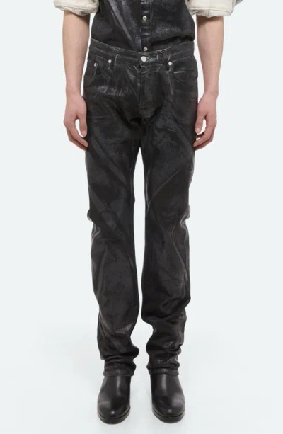 Helmut Lang Men's Low-rise Metallic Foil Denim Relaxed-leg Jeans In Black Distress