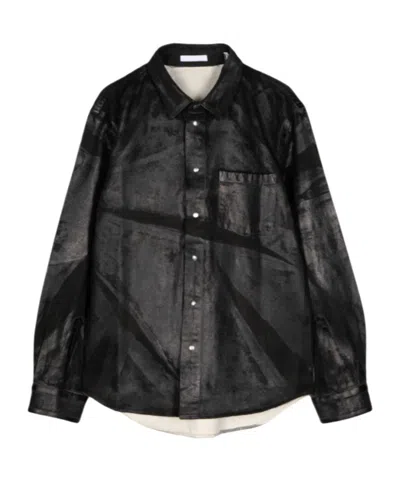 Helmut Lang Foil-print Denim Shirt Jacket In Black