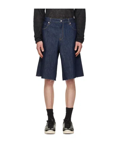 Helmut Lang Frayed Denim Shorts In Blue
