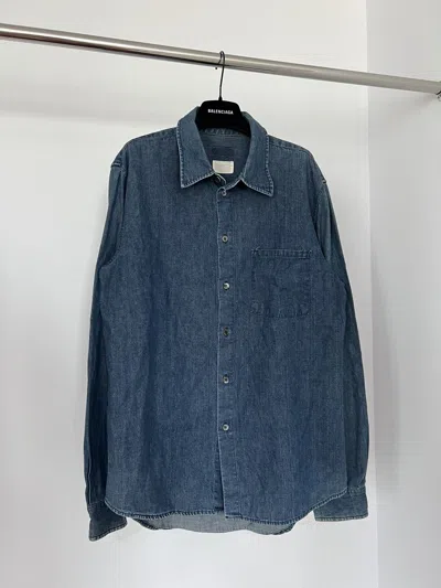 Pre-owned Helmut Lang Fw98  One Pocket Military Denim Shirt In Blue