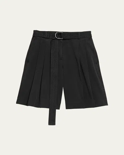 Helmut Lang Garment Dyed Double-pleated Shorts In Black