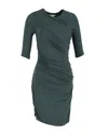 Helmut Lang Gathered Bodycon Dress In Green Cotton In Green
