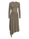 Helmut Lang Protection Draped Asymmetric Long Sleeve Dress In Green