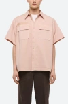 Helmut Lang Gd Uniform Short Sleeve Stretch Twill Button Up Shirt In Purple