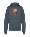 Helmut Lang Graphic-print Cotton Hoodie In Blue