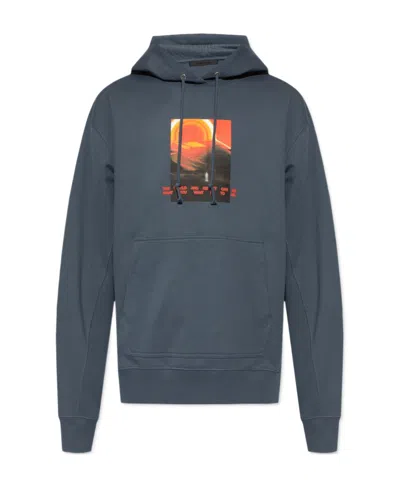Helmut Lang Graphic-print Cotton Hoodie In Blue