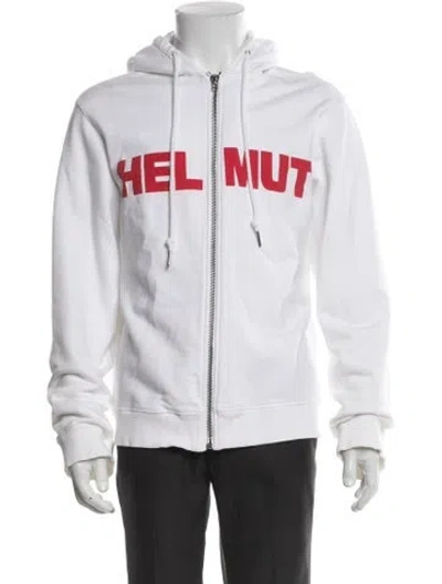Pre-owned Helmut Lang Graphic Print Crew Neck Hoodie In White