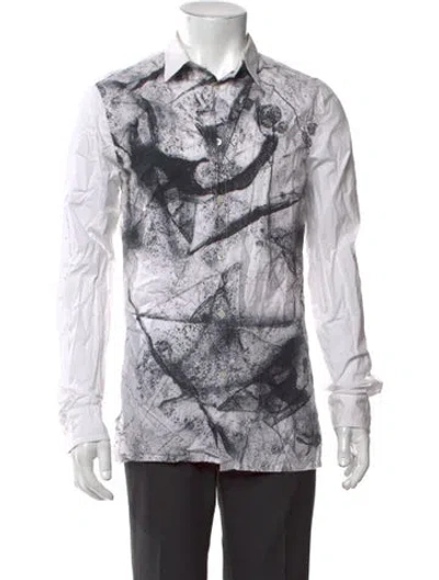 Pre-owned Helmut Lang Graphic Print Long Sleeve Dress Shirt In White
