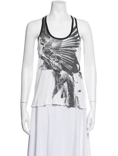 Pre-owned Helmut Lang Graphic Print Scoop Neck Top In White