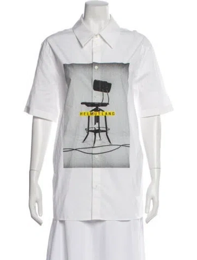 Pre-owned Helmut Lang Graphic Print Short Sleeve Button-up Top W/ Tags In White