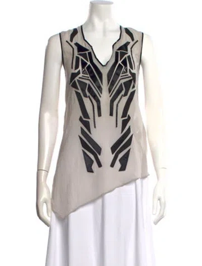 Pre-owned Helmut Lang Graphic Print V-neck Top In Neutral