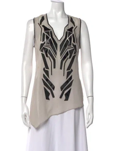 Pre-owned Helmut Lang Graphic Print V-neck Top In Neutrals