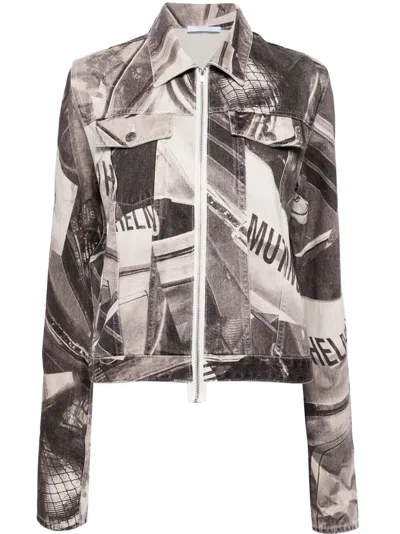 Helmut Lang Graphic Print Organic Cotton Trucker Jacket In Black