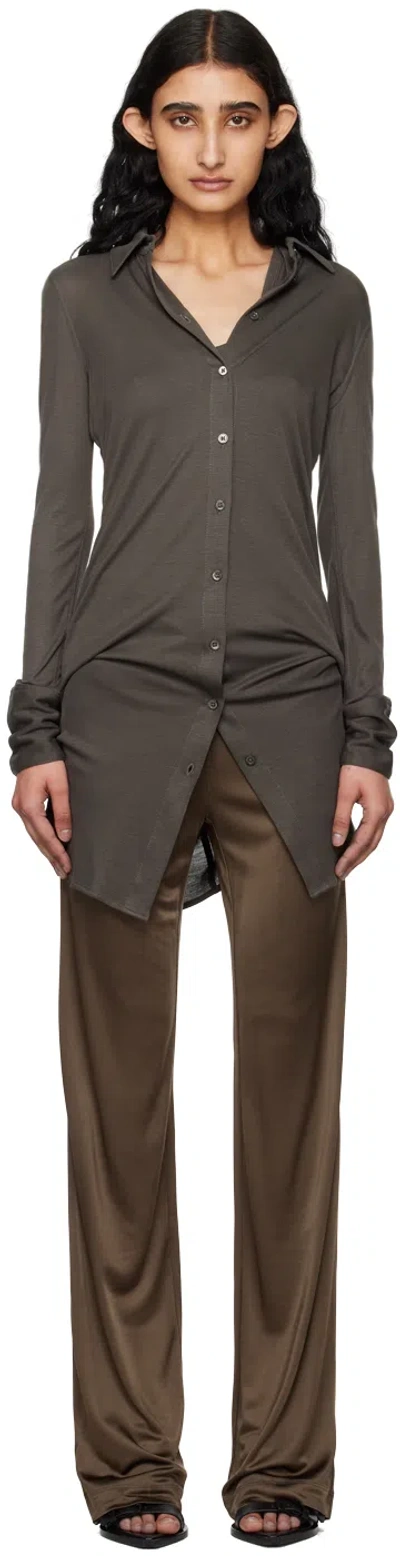 Helmut Lang Gray Ribbed Minidress In Graphite
