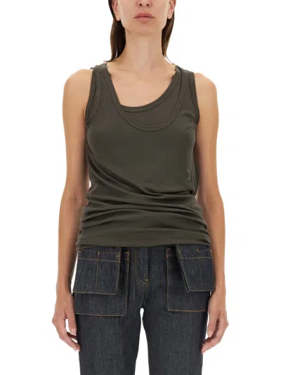 Helmut Lang Grey Solid Scoop Neck Top