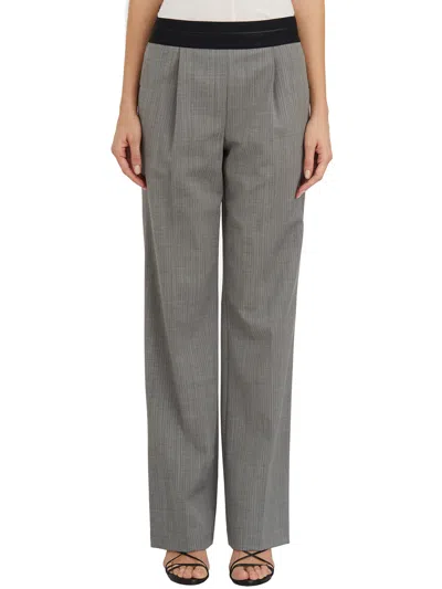 Helmut Lang Grey Wool Wide Trousers With Elastic Belt For Women