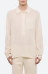Helmut Lang Long Sleeve Sweater Zip Polo Ivory In Brown