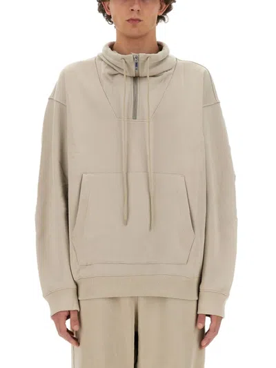 Helmut Lang Half-zip Sweatshirt With High Collar In Grey