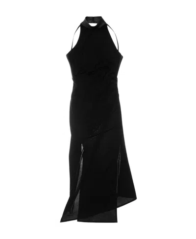 Helmut Lang Halterneck Asymmetric Midi Dress In Black