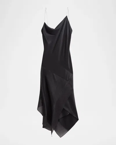 Helmut Lang Handkerchief Hem Silk Midi Slipdress In Black