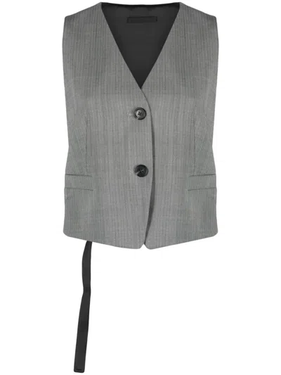 Helmut Lang Herringbone Cut-out Vest In Black
