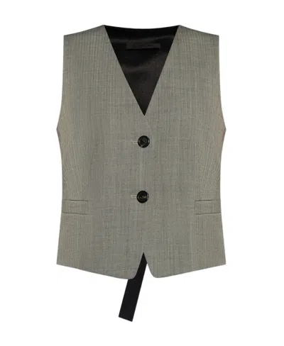 Helmut Lang Herringbone Cut-out Vest In Grey