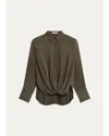 Helmut Lang Fluid Drape Button Front Shirt In Brown