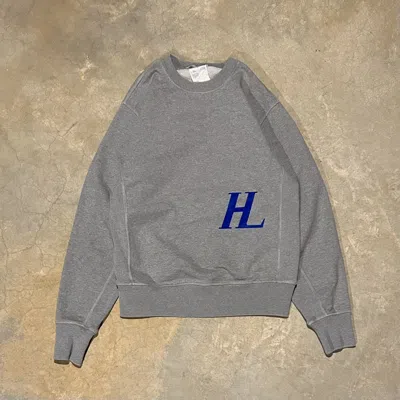 Pre-owned Helmut Lang Hl Monogram Flock Logo Ribbed Crewneck In Gray