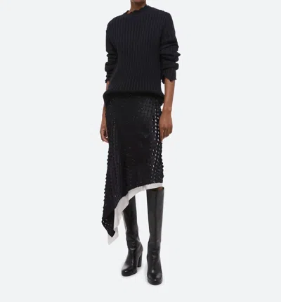 HELMUT LANG HOLE-PUNCHED SCARF HEM SKIRT IN GRADIENT HP BLACK