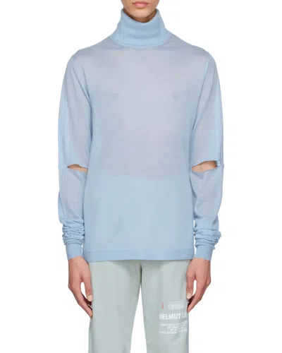 Helmut Lang Hollow-out High-necked Sweater In Blue