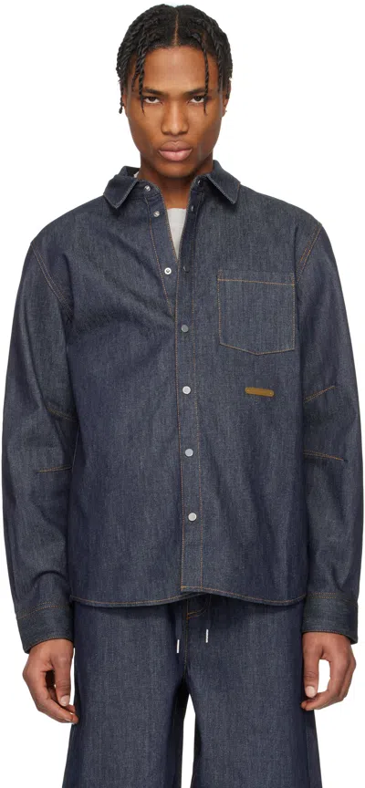 Helmut Lang Indigo Curved Classic Denim Shirt In Raw Indigo - Rnw