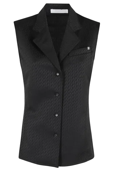 Helmut Lang Jacquard Gilet With Satin Logo In Black