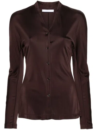 Helmut Lang Jersey Blouse In Brown
