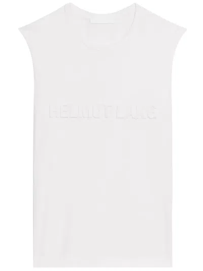 Helmut Lang Raised Logo Sleeveless Crew Neck Top In White