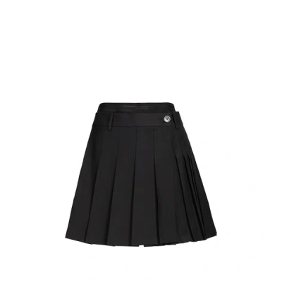 Helmut Lang Jupe-short Plissé En Laine In Black