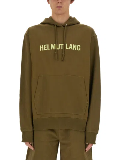 Helmut Lang Khaki Logo Hood Sweatshirts In Green