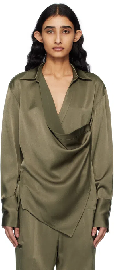 Helmut Lang Crepe De Chine Wrap Top In Green