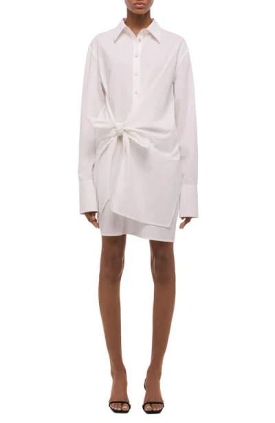Helmut Lang Knot Detail Long Sleeve Cotton Shirtdress In White