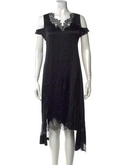 Pre-owned Helmut Lang Lace Pattern Midi Length Dress In Black