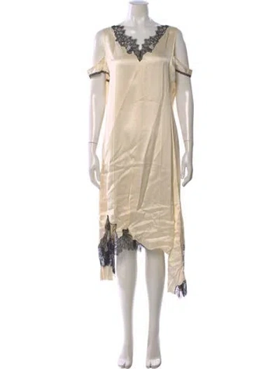 Pre-owned Helmut Lang Lace Pattern Midi Length Dress In Neutral