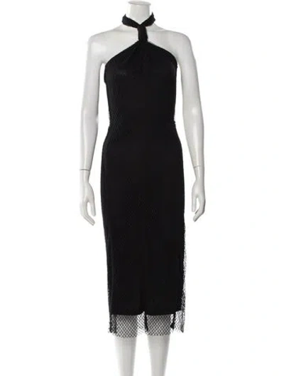 Pre-owned Helmut Lang Lace Pattern Midi Length Dress W/ Tags In Black