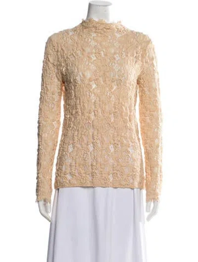 Pre-owned Helmut Lang Lace Pattern Mock Neck Top In Neutrals