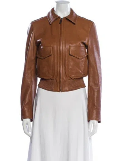 Pre-owned Helmut Lang Lamb Leather Bomber Jacket In Brown