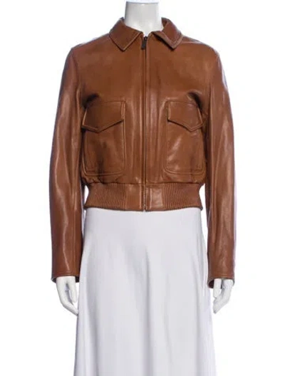 Pre-owned Helmut Lang Lamb Leather Bomber Jacket In Brown