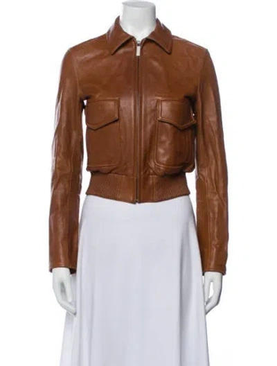 Pre-owned Helmut Lang Lamb Leather Bomber Jacket In Brown/orange